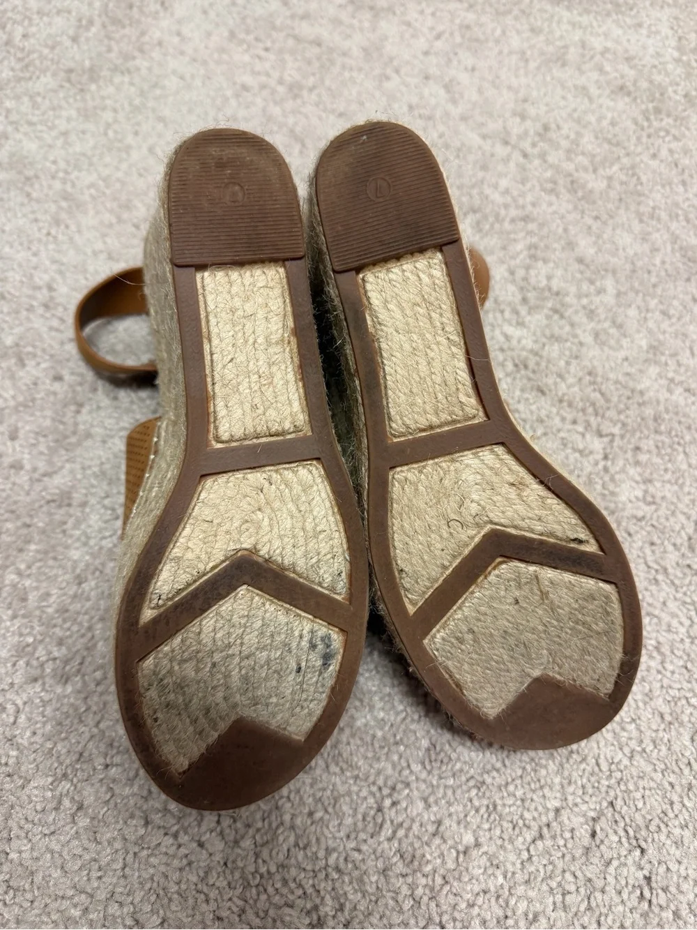 Marc Fisher Perforated Tan Espadrille Wedges with Ankle Strap